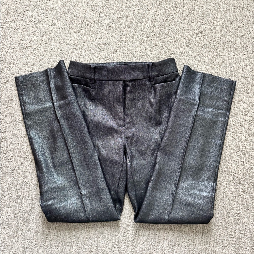 NWT! Women’s Loft Straight Pants In Dark Silver Metallic Texture, size 2